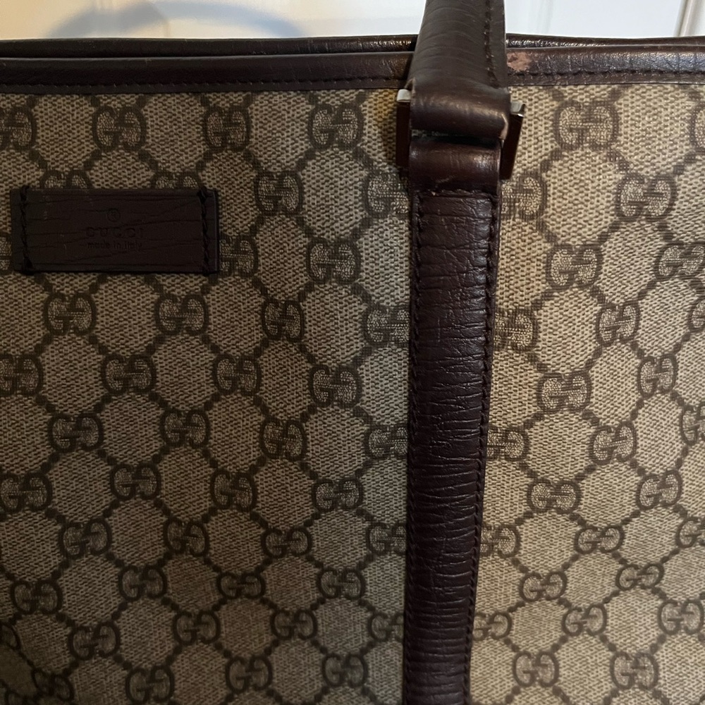 Gucci Joy GG Supreme Canvas Tote Bag - Large Beige Brown Leather Trim Designer - Picture 14 of 16